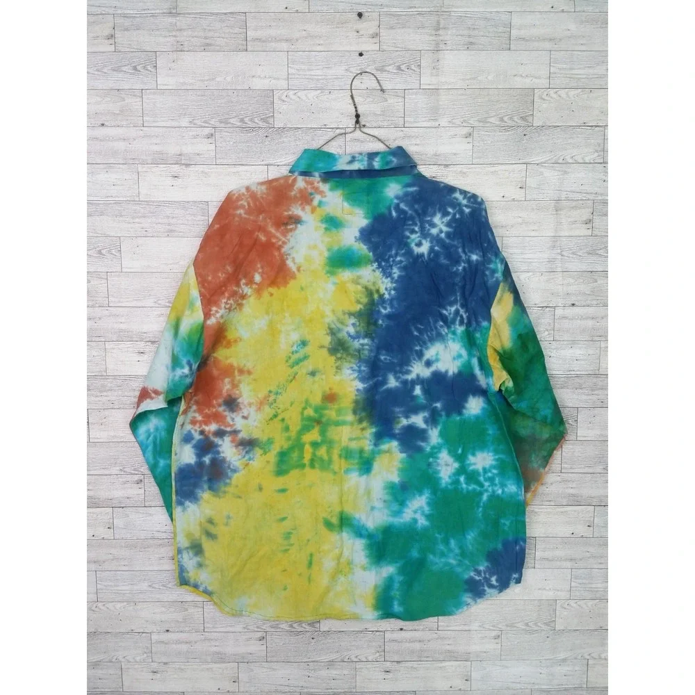 Vintage NEW Short Circuit Tie Dyed Long Sleeve Button Down Shirt Shoulder Pads L